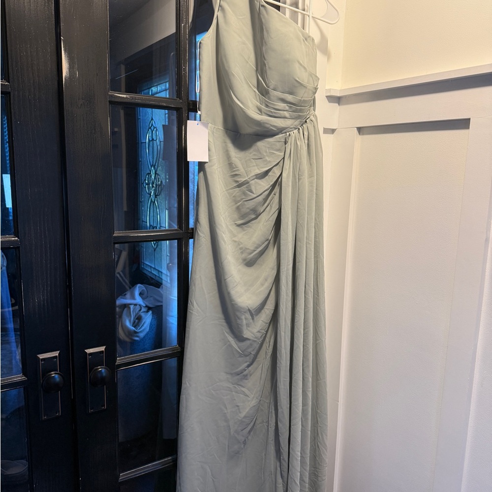 Elegant one shoulder sage green evening Gown